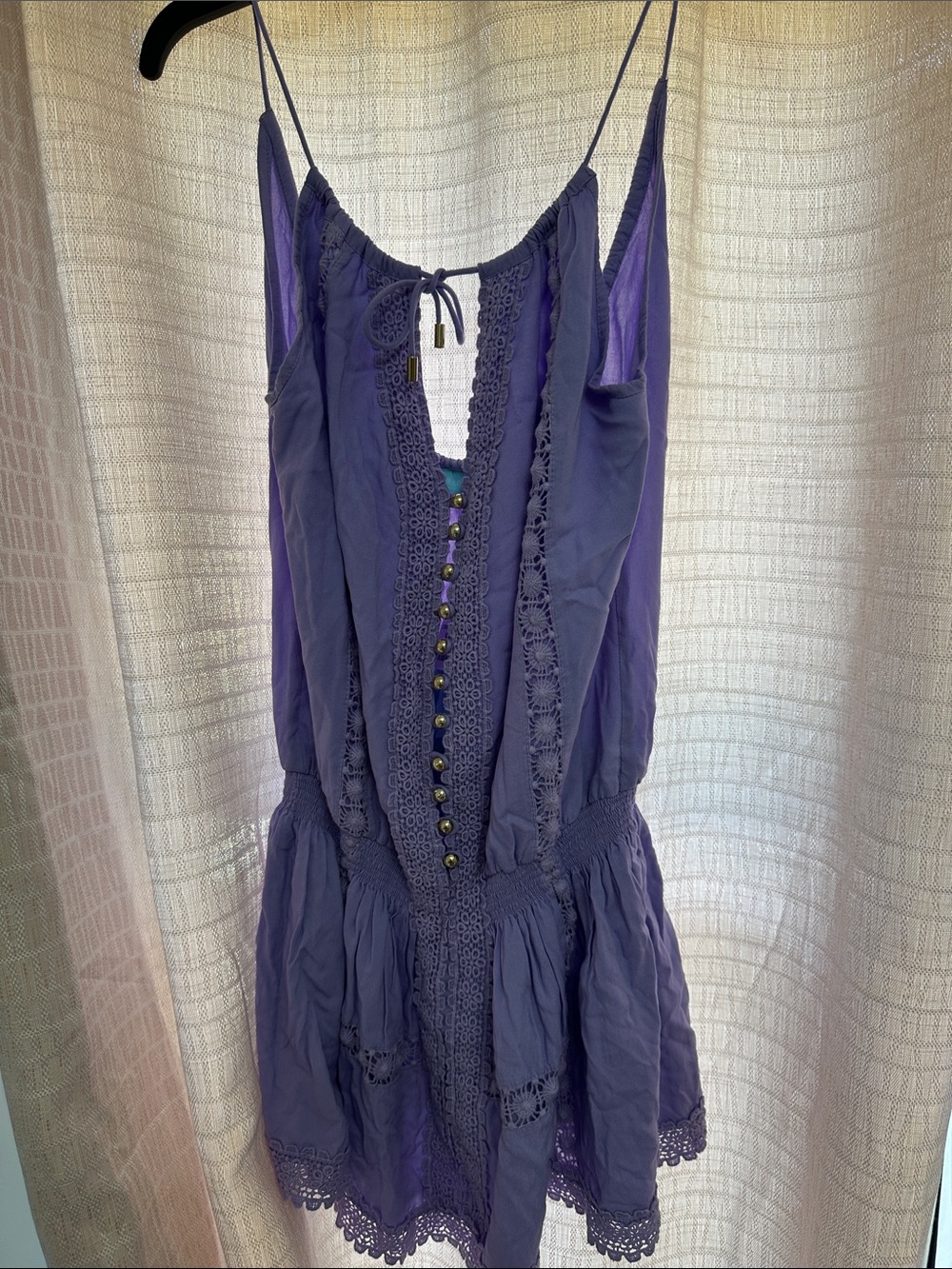 Melissa Odabash Purple Lace-Trim Spaghetti Strap Dress